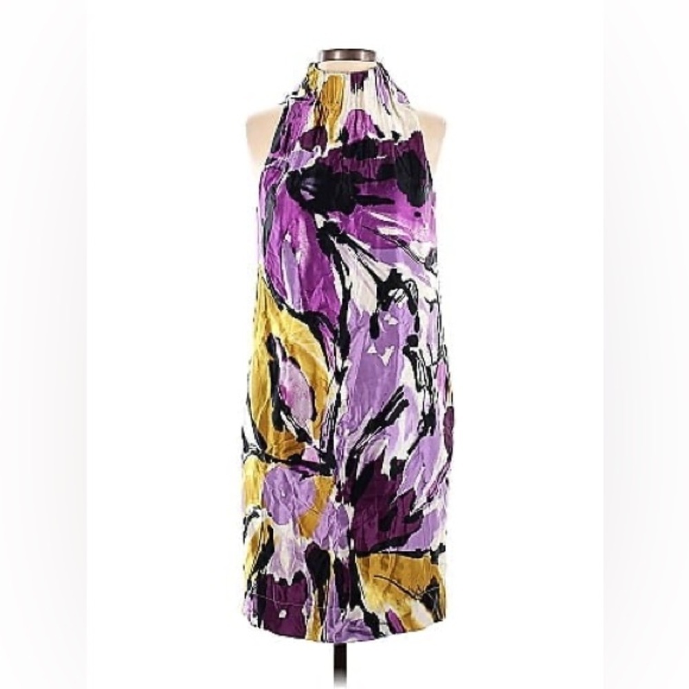 Taylor One-Shoulder Abstract Print Dress in Purple, Yellow & Black